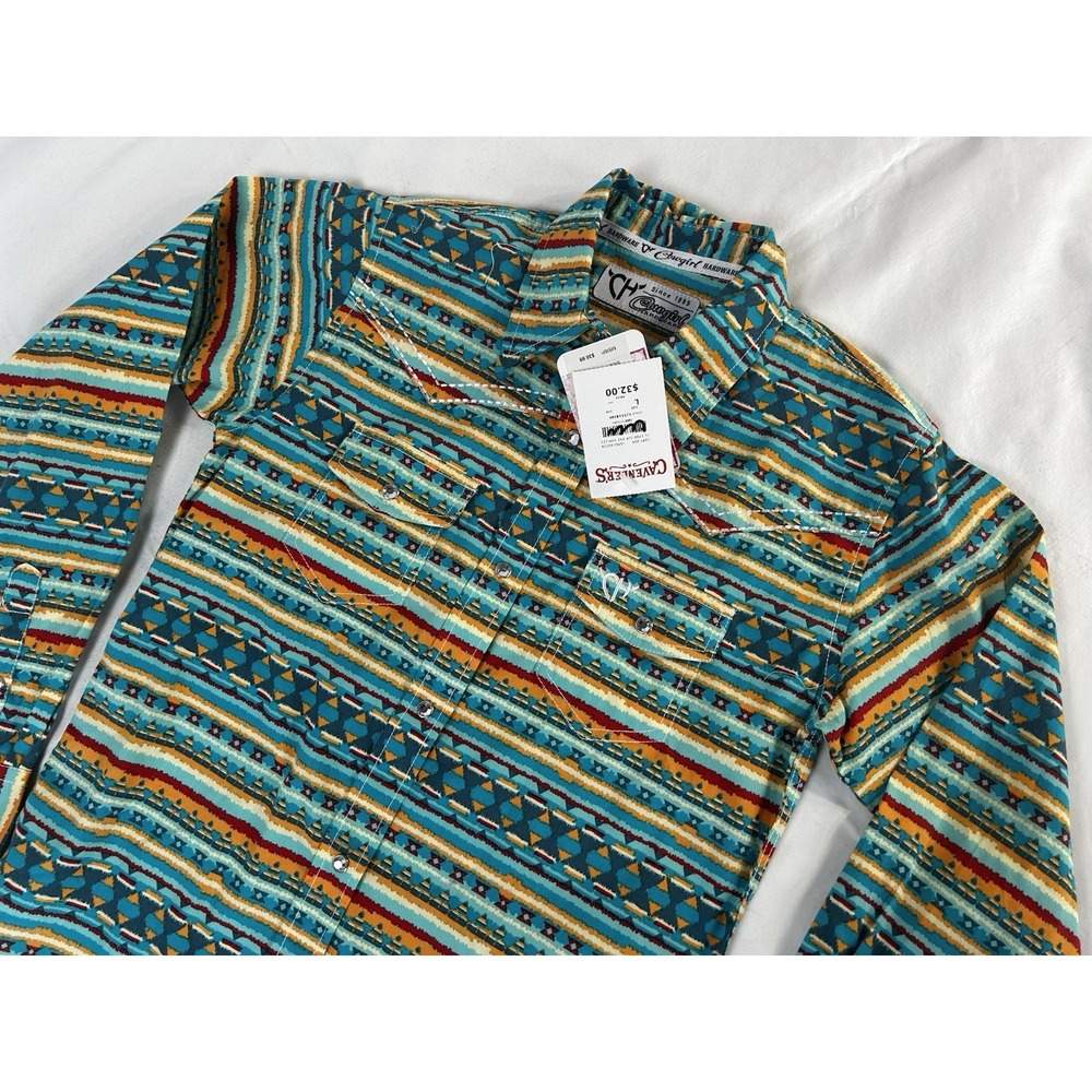 NWT Girl's Long Sleeve Pearl Snap Large 10/12 Cowgirl Shirt Cowgirl Hardware